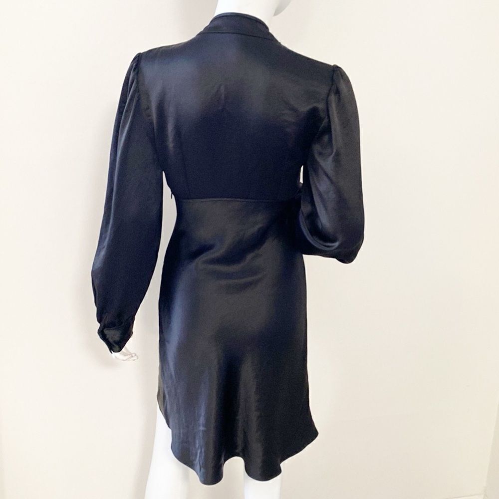 STAUD Rosenda Black Satin Long Sleeve Plunge Neckline Mini Dress FW 2023 Sample - Picture 5 of 9